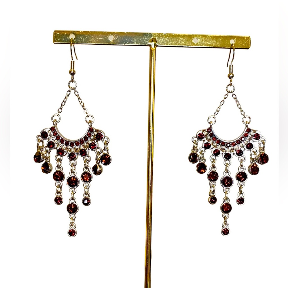Ruby Color Rhinestone Drop Earrings - image 1